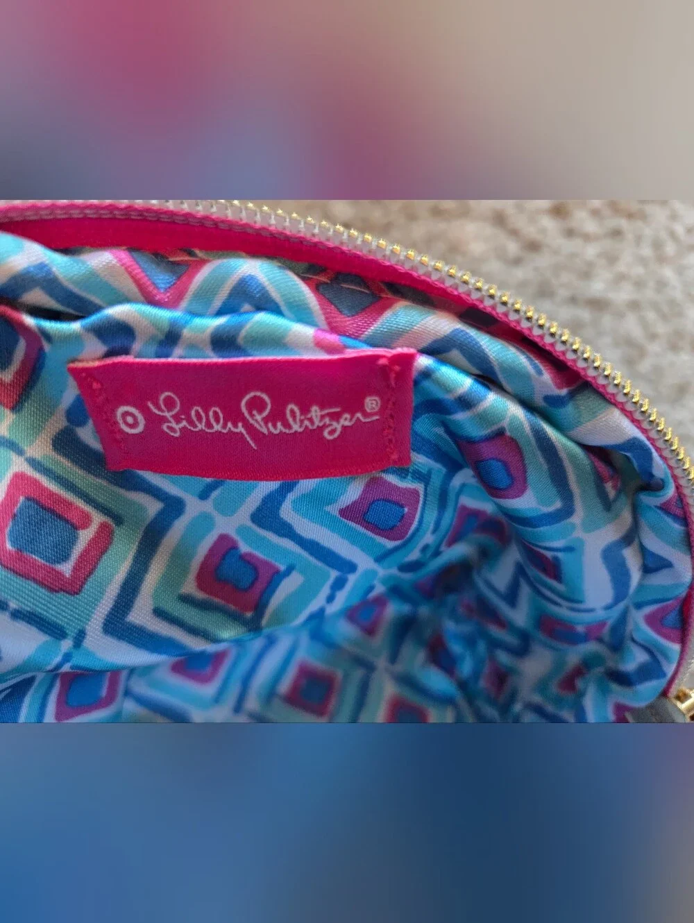 Lilly Pulitzer X Target Pink & Blue Fish Print Cosmetic Pouch Make Up Bag